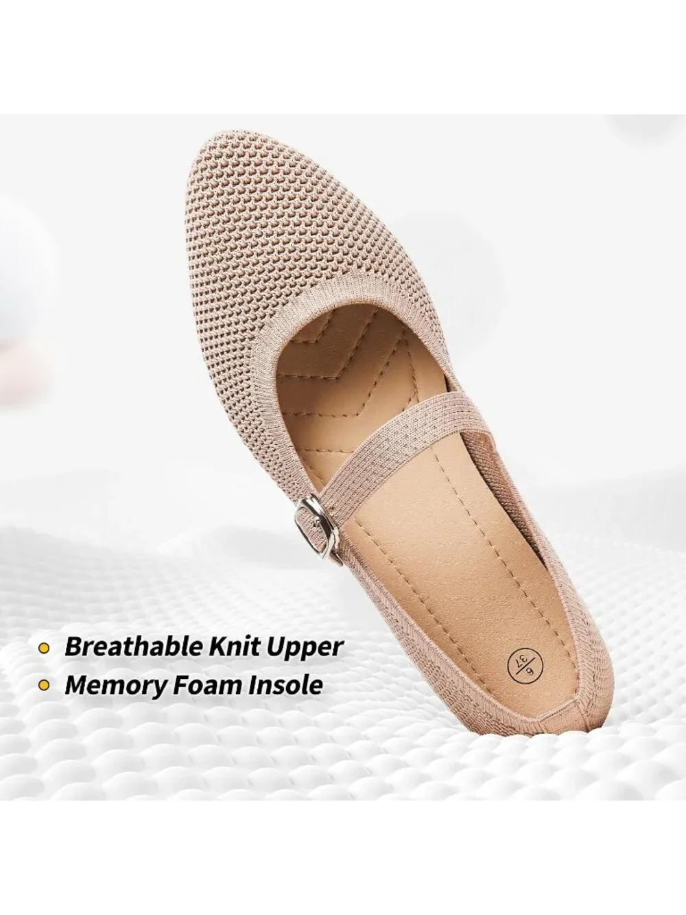 Women's Mock Knit Mesh Ballet Flats Foldable With Buckle Strap Comfortable Shoes
